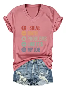 Locker sitzendes V-Ausschnitt Kurzarm-Grafik-T-Shirt mit Spruch für Damen im Alltag