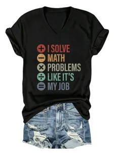 Damen Vintage Mathe Lehrer V-Ausschnitt Kurzarm T-Shirt lässiges lustiges Grafik Top
