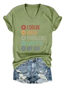 Grünes Damen V-Ausschnitt Kurzarm T-Shirt mit lustigem Mathe Spruch Print lässiges Top