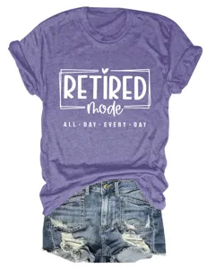 Women casual purple short sleeve t-shirt with letter print, comfortable everyday wear.