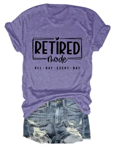 Casual purple short sleeve tee detail featuring printed text and matching denim shorts style.