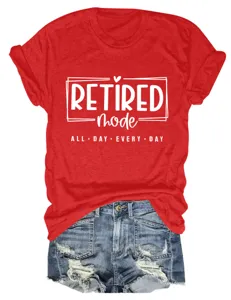 Close-up detail view of the retired mode graphic print casual short sleeve t-shirt.