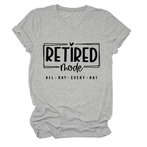 Casual minimalist women's grey crew neck short sleeve t-shirt with graphic detail view.