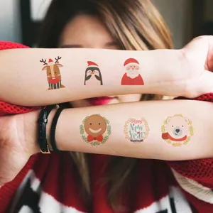 Kids Christmas temporary tattoos cute cartoon Santa reindeer stickers for holiday party fun