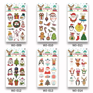 Cute Christmas cartoon temporary tattoo stickers for kids, featuring Santa Claus, trees and snowmen.