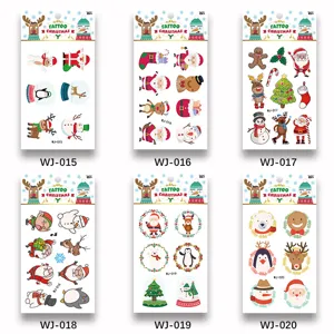 Kids Christmas temporary tattoo stickers set, cute cartoon Santa snowman party supply sheets.