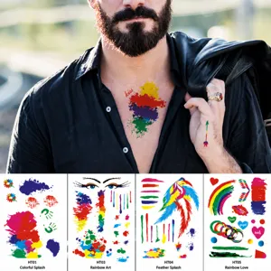 Pegatinas de Tatuaje Temporal Coloridas Impermeables Arcoíris Graffiti Arte Corporal Falsos Tattoos Para Fiesta Festival Mujer Hombres