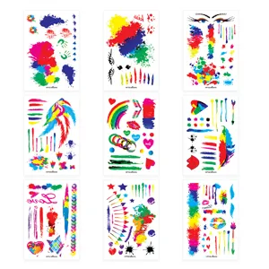 Pegatinas de tatuaje temporal de arco iris impermeables coloridas para fiestas 9pcs