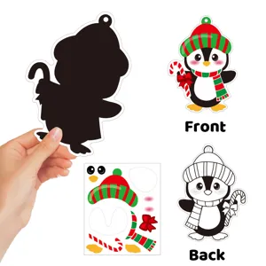 Kids Christmas DIY cartoon penguin hanging ornament card set for holiday tree decoration