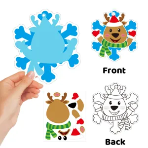 Christmas DIY cartoon reindeer snowflake hanging ornament set kids holiday party decoration gift.
