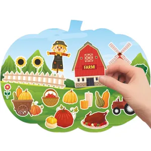 Herbst Ernte DIY Sticker Set mit niedlichen Kürbissen, Vogelscheuche und Scheune für Partys.
