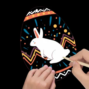 Kits d'Art à Gratter pour Œufs de Pâques pour Enfants DIY Peinture Magique Arc-en-Ciel Artisanat avec Stylos en Bois Rubans