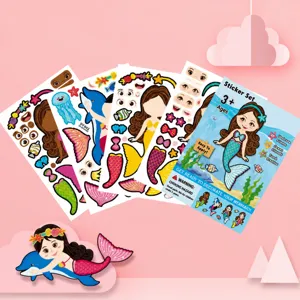 Children Cartoon Mermaid Dress Up Expression Stickers Princess Dressing Party Decoration Game DIY Sticker Set