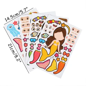 Kids Cartoon Mermaid DIY Sticker Sheets Princess Dress Up Party Game Decals 14.5x21cm