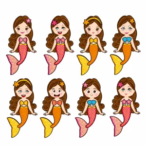 Kids Cartoon Mermaid Dress-up Expression Stickers Princess Party Decorative Game Stickers