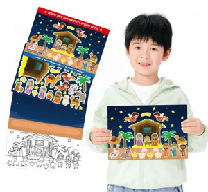 Kids DIY Christmas Nativity Scene Sticker Set Cartoon Jesus Manger Story Decorative Sticker Educational Craft Kit