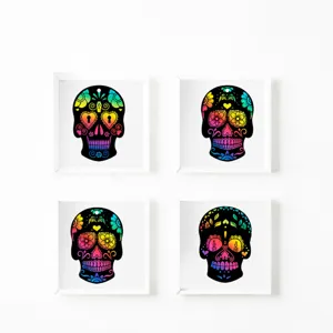 Kids colorful skull scratch art DIY Day of the Dead hanging decoration framed picture