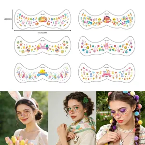 Pegatinas de tatuaje temporal para la cara de Pascua, conejito y huevo impermeables fiesta.