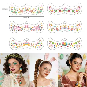 Pegatinas de tatuaje facial de Pascua con conejitos y huevos para fiestas.