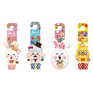 Décoration de porte de Pâques 4pcs set lapin mouton poussin fête maison suspendu