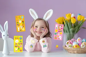 Easter themed cartoon decorative stickers detail view, perfect for holiday party and gift sealing.