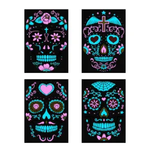 Halloween luminous skull face temporary tattoo stickers set for party cosplay props.