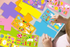 Easter stickers and cross cards set, colorful holiday party decoration DIY craft supplies.
