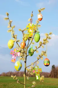 Easter tree hanging ornaments colorful eggs and cross cards holiday party decoration set