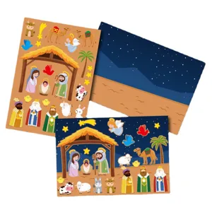 Enfants DIY Noël Nativité Scène Dessin Animé Autocollant Jeu Manger Éducatif Jouet Neu
