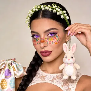 Pegatina de tatuaje de cara de Pascua impermeable conejo huevo maquillaje fiesta