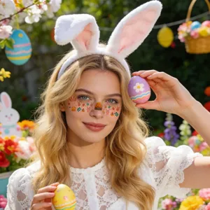 Tatuajes temporales cara Pascua bonitos pegatinas pecas huevo conejo para fiesta