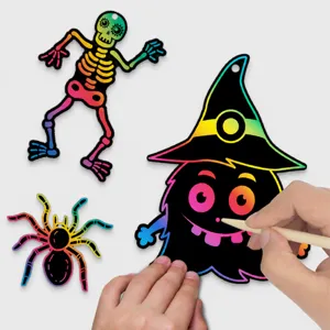 Children Creative Colorful Halloween Scratch Art Set Black DIY Ghost Festival Hanging Ornaments Craft Paper