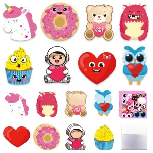 Valentine Cartoon Heart DIY Greeting Card Children Party Craft Card With Envelopes Stickers And Tattoo Decals