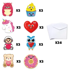 Valentine's Day cartoon greeting cards DIY cute heart gift set with envelopes for party decor.