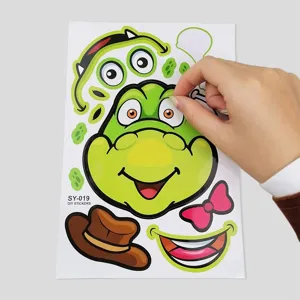DIY tekenfilm groen monster gezicht sticker vel voor kinderen, creatief puzzelspel set.