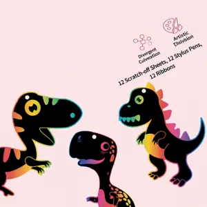 Kids Dinosaur Scratch Art Painting Set Colorful Cartoon Magic Scratch Paper With Pens Ribbons DIY Craft Kits