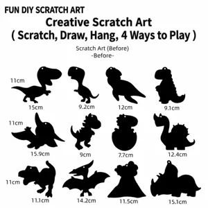 Kids dinosaur scratch art paper assorted shapes with dimensions, DIY craft hanging ornaments.