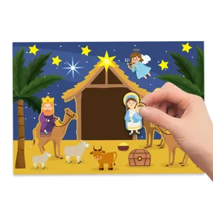 Kids Christmas DIY Nativity sticker set story scene decorative cards for holiday gifts.