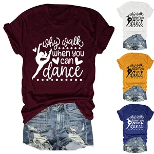 Γυναικείο κοντομάνικο T-shirt casual στρογγυλή λαιμόκοψη τύπωμα χορεύτριας τοπ