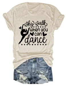 Casual γυναικείο T-shirt με στρογγυλή λαιμόκοψη και κοντό μανίκι με τύπωμα χορού και σορτς.