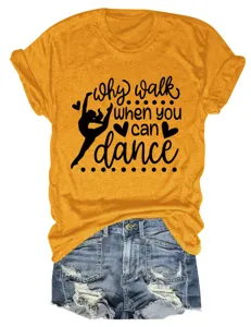 Γυναικείο κίτρινο κοντομάνικο t-shirt με τύπωμα σιλουέτας χορού casual τοπ