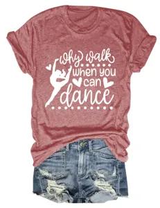 Casual γυναικείο κοντομάνικο t-shirt με στρογγυλή λαιμόκοψη και τύπωμα σιλουέτας χορού.