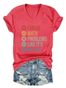 Damen lässiges V-Ausschnitt Kurzarm T-Shirt mit lustigem Mathe-Spruch, bequeme Alltagsmode.