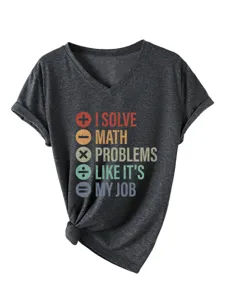 Damen V-Ausschnitt Kurzarm T-Shirt Lustiger Mathe Spruch Grafik Top Anthrazit Grau