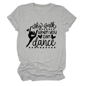 Γκρι γυναικείο casual κοντομάνικο t-shirt με κομψό μοντέρνο τύπωμα γραφικών χορού.