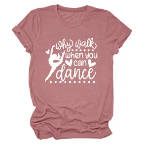 Γυναικείο κοντομάνικο t-shirt με στρογγυλή λαιμόκοψη και τύπωμα χορού καλοκαιρινό τοπ.
