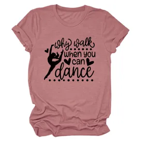 Casual γυναικείο κοντομάνικο t-shirt με στρογγυλή λαιμόκοψη και τύπωμα χορού.