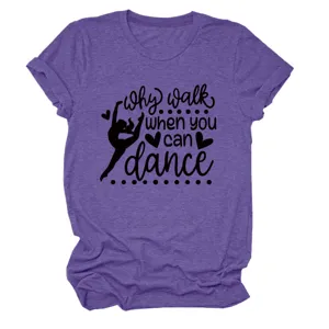 Μωβ casual κοντομάνικο γυναικείο t-shirt με εμπνευσμένο από το χορό τύπωμα top