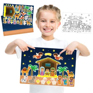Enfants DIY Noël Scène de Nativité Autocollant Ensemble Dessin Animé Crèche Histoire Décoratif Autocollant Puzzle Artisanat Pour Fête