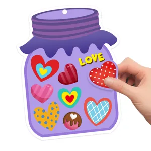 Valentine heart jar DIY greeting card set, colorful love stickers for romantic decor.